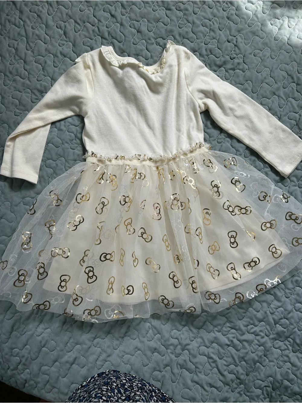 Hello Kitty Gold Bow Tulle Dress - Cream & Gold